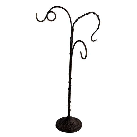 Other - Vtg Iron Metal Tabletop‎ Jewelry Tree Display Stand Triple Hammered Black Finish